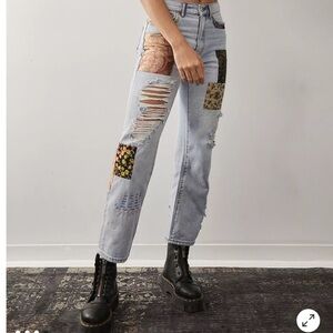 BDG Relaxed Light Wash Patchwork Distressed Cowboy Jeans NWOT